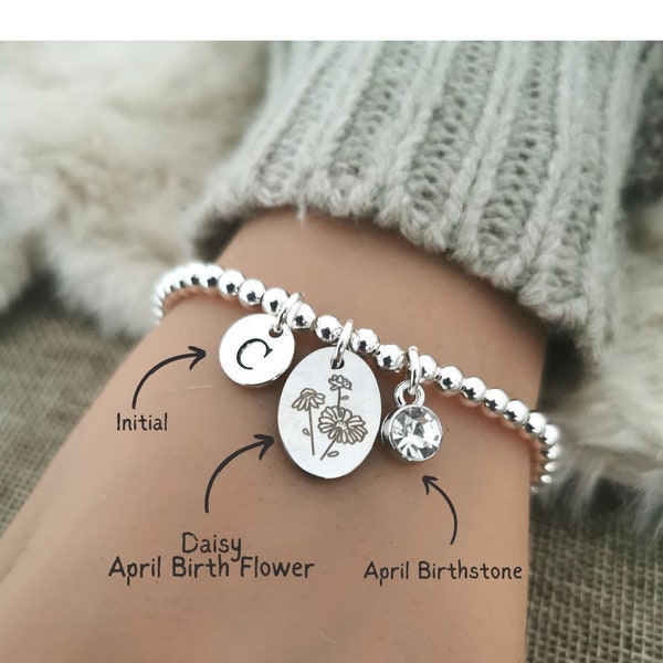 April birthstone bracelet,April birth flower,Bracelet for women,April gift for women,gift for her,April birth flower bracelet,April Bracelet