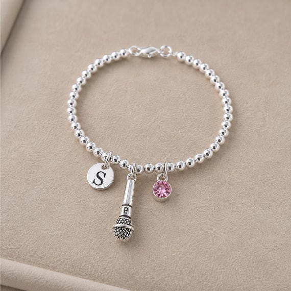 Singer Bracelet, Microphone Gift for Singer, Singing Gift for Her, Personalised Music Lover Bracelet