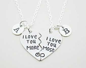 Couple Gift, Couple Necklaces, I love You more, I love you most, Split Heart Necklaces, Him Her gift , boyfriend girlfriend, Gay, Lesbian