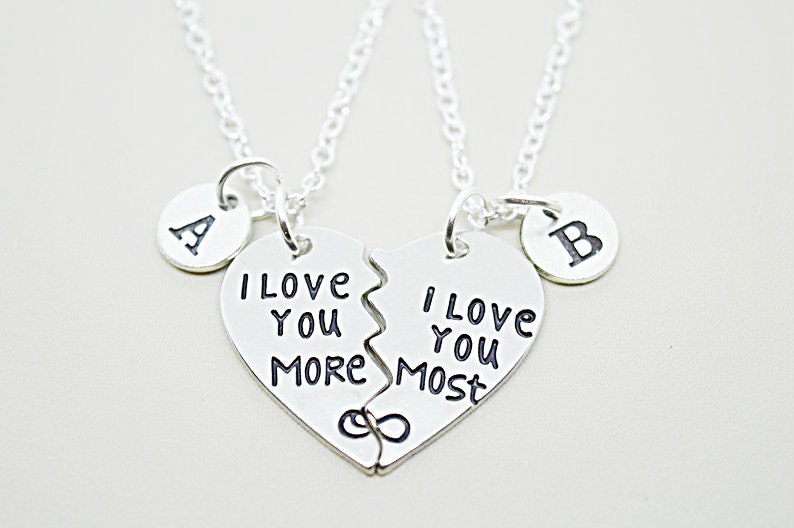 Couple Gift Couple Necklaces I Love You More I Love You Most Split Heart Necklaces Him Her Gift Boyfriend Girlfriend Gay Lesbian