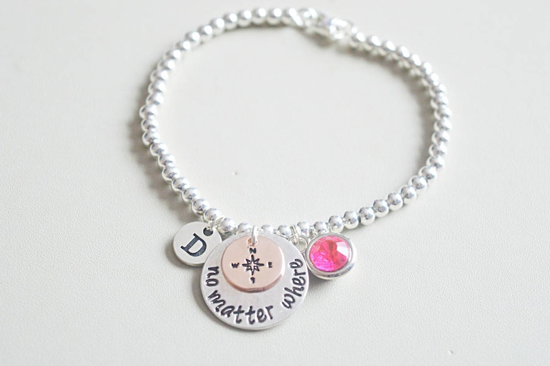 Compass charm bracelet LDR bangle,Long distance friendship personalised compass gift,LDR bracelet long distance girlfriend boyfriend gift
