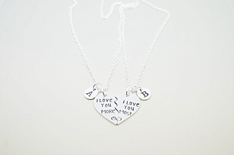Couple Gift Couple Necklaces I Love You More I Love You Most Split Heart Necklaces Him Her Gift Boyfriend Girlfriend Gay Lesbian