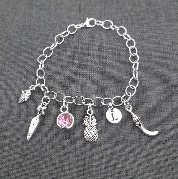 Gifts for vegetarians, Gifts for vegans, Vegan Bracelet, Vegetable gift, Vegetable Themed, Vegetable charm Jewelry, Gift for Gardner, Garden