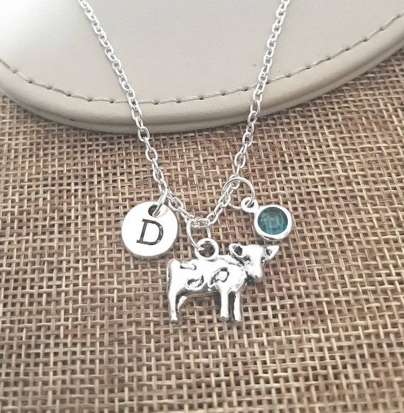 Cow Necklace, Cow Gift, Cow Jewelry, Gift for Cow Lover, Cow Birthday gift, Silver Necklace, Cow Charm, Personalized gift, Animal, Farm
