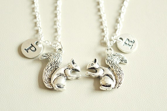 Animal Necklace, Charm Necklace, BFF Gift Idea, Initial Necklace, Monogram Necklace, Two Best Friends, Bestie, Animal Jewelry, Squirrel