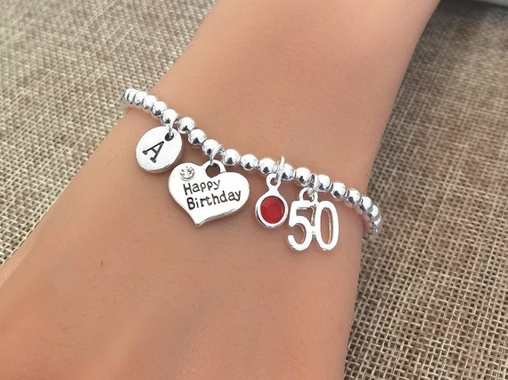 Regalo di compleanno del migliore amico, braccialetto per il 50 ° compleanno per le donne, gioielli di compleanno, 50 e favoloso, amico, bracciale personalizzato, 30 °-40 °-55 ° - Italia