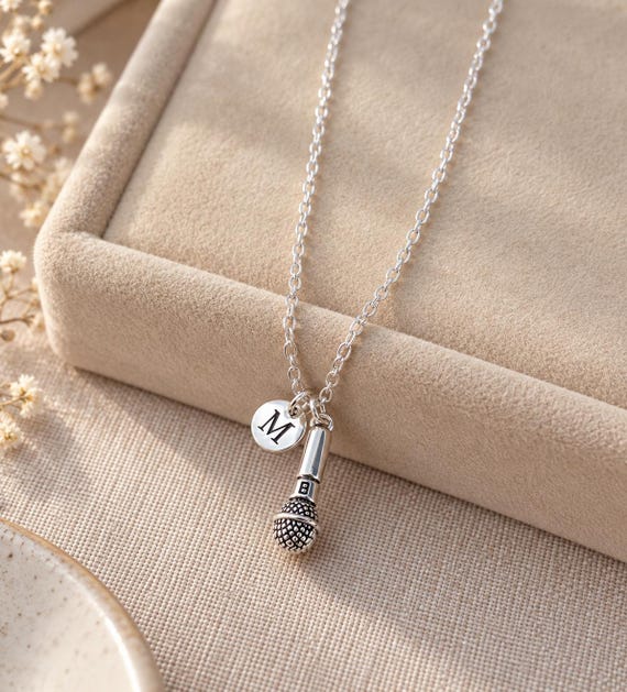 Microphone Necklace, Microphone Jewelry, Music Lover Gift, Music Necklace, Singer Necklace, DJ Jewelry, Musician Gift, Birthday, Christmas