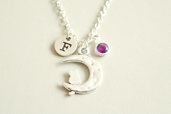 Moon and Cat Jewelry, Moon and Cat Necklace, Moon Gift for Women, Wife Necklace, Cat Lovers Gift, Best Friend Gift, Mother Gift, Sister Gift