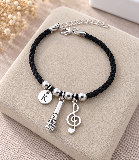 Music bracelet, microphone bracelet, music gifts, microphone jewelry, treble clef bracelet, gifts for singers, musical gifts, Girls bracelet