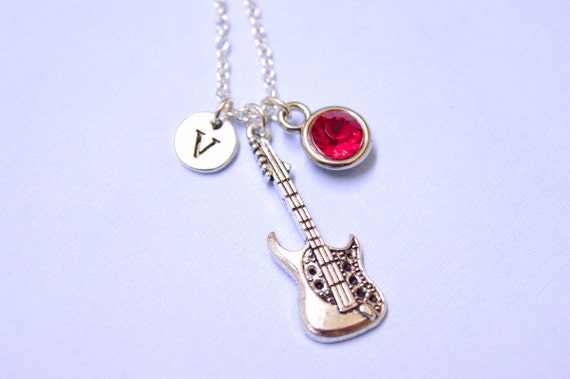 Gift for Guitarist, Gift for Guitar player,Guitar Necklace,Rock Star Necklace,Initial Guitar Necklace,Musical Necklace,Rock and roll, punk,