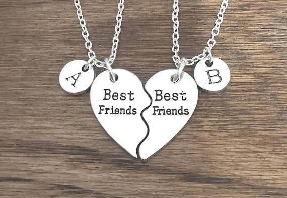 Friendship heart necklace, Friendship Necklace with Initials, BFF initial Gift, best friend heart Necklace, Split heart Gift, two heart