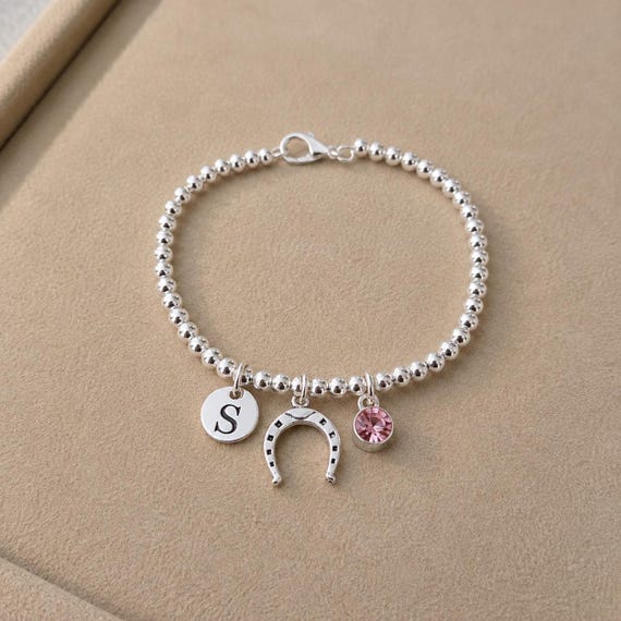 Horseshoe Bracelet, Horseshoe Gift for Her, Lucky Horse Lover Gift, Personalised Equestrian Bracelet