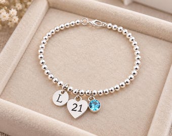 21st Birthday Bracelet with Birthstone and Initial , 21st Birthday Gifts, Personalised 21st Bracelet for Her, Daughter Niece, 21st Gifts