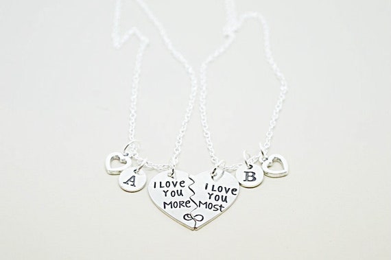 Couple Necklaces, I love You more, I love you most, Couple Gift, Split Heart Necklaces, Him Her gift , boyfriend girlfriend, Gay, Lesbian