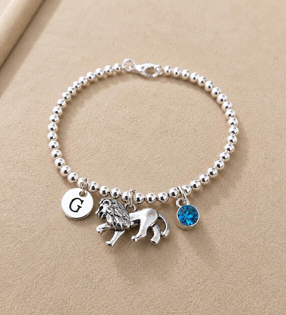Lion Gift for Her, Lion Charm Bracelet with Initial, Strength Courage Gift for Daughter Granddaughter Sister