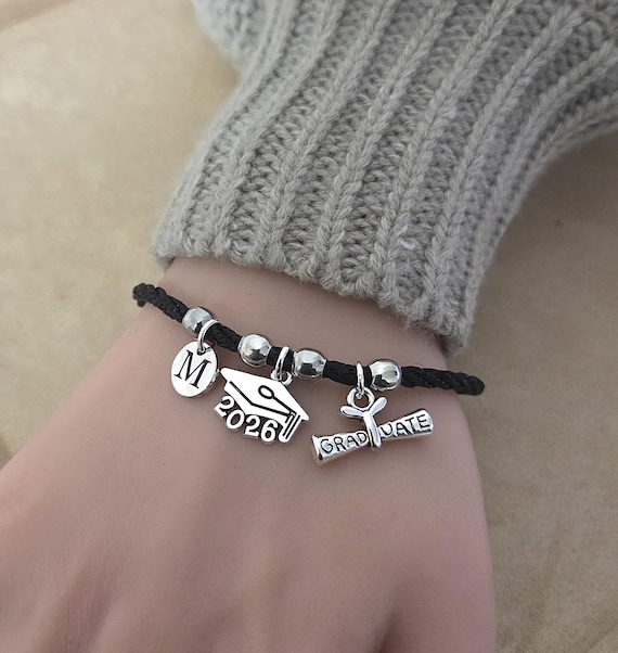 Graduation Charm Bracelet, Initial and 2026 Charms