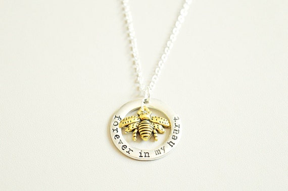 Forever Necklace, Forever In My Heart , Charm Silver, Memorial Necklace, RIP Necklace, Sympathy Gift, remembrance jewelry gift, Bee Charm