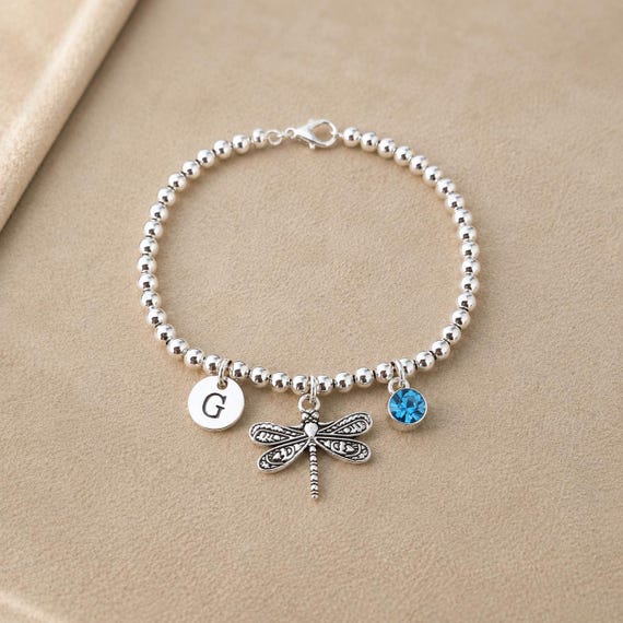 Dragonfly Gift for Her, Dragonfly Bracelet with Initial, Nature Lover Jewellery Gift for Daughter Sister Mum Friend