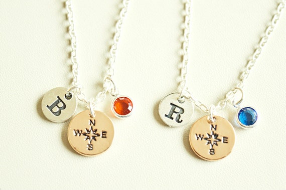 Best friends necklace set, Compass Necklaces, 3 way jewellery, compass charm, compass pendants, BFF jewelry set, personalised initial letter