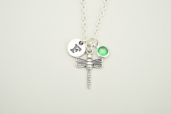 Dragonfly gifts, Dragonfly Necklace, Initial charm Necklace, insect silver jewellery, Dragonfly pendant, Dragonfly charm, Insect Necklace