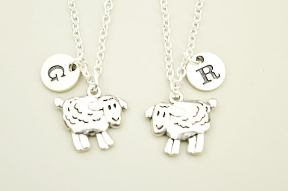 Best friend necklace set, bff necklace, Sheep necklace, friends, personalized, initial, Sheep, sister, friendship jewelry, monogram, Animal