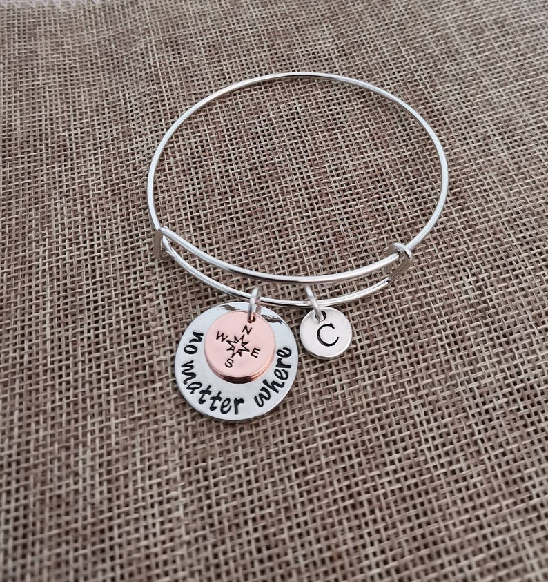 Long distance friendship bracelet, no matter where bangle, compass charm bracelet, bff bracelet, friendship bangles, friendship jewelry image 10