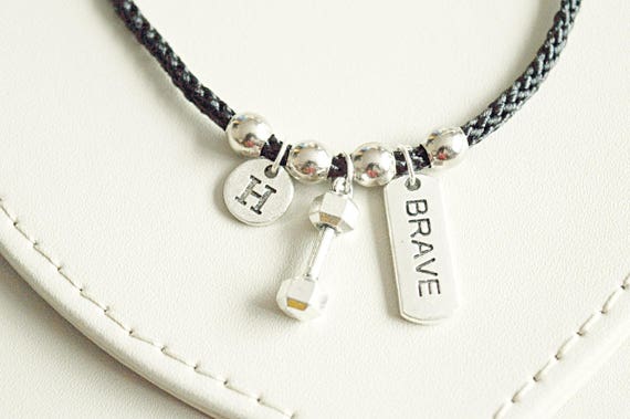 Boyfriend gift, Gym bracelets, Dumbbell bracelet, Best friend gift, Dumbbell charm bracelet, Brave bracelet, Brave Gift, Fitness, Muscle,