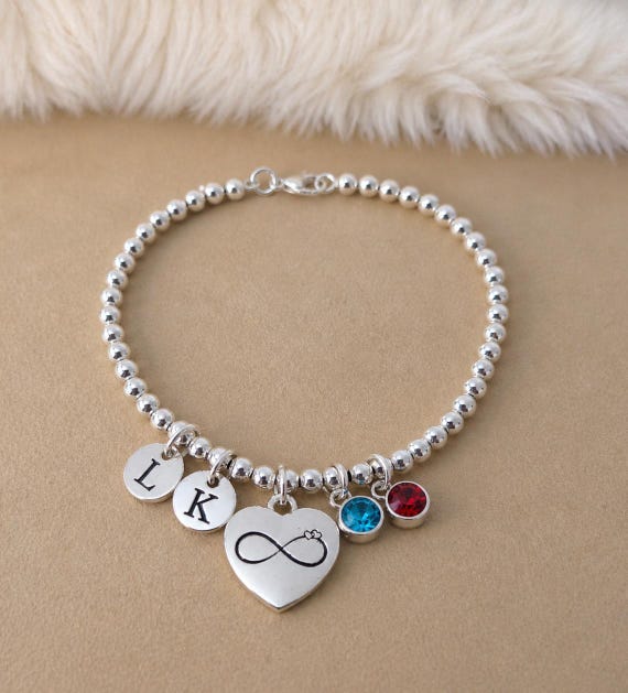 Personalized Daughter Bracelet – Custom Initial & Birthstone Infinity Heart Jewelry