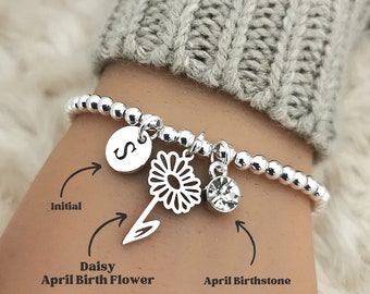 April birthstone bracelet,April birth flower,Bracelet for women,April gift for women,gift for her,April birth flower bracelet,April gifts