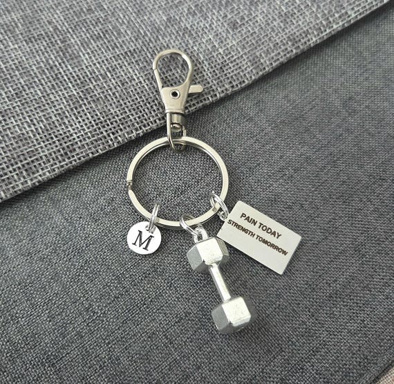 Boyfriend birthday gift,boyfriend gift long distance,gym gifts for her,gym keychain,gym key ring,dumbbell charm,pain today strength tomorrow