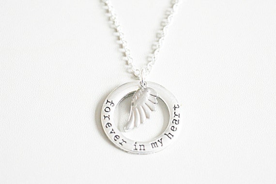 Memorial Necklace,Miscarriage Necklace, Forever In My Heart , Dad, Mom, Pet Necklace, Wing Necklace, Sympathy Gift,remembrance jewelry gift