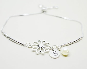 Bridesmaid Personalised Gift, Bridesmaid Personalised Bracelet, Bridesmaid Bracelet set, Flower Silver Bracelet, Wedding Gifts, Unique gifts