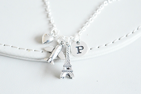 Paris Gifts, Paris Necklace, Paris Jewellery, Eiffel Tower Gifts, Eiffel Tower Necklace, France Gift, Plane, Air plane, Travel, Europe