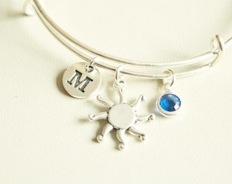 Sun jewelry, Sun Bracelet, Sun charm gift, Monogram gift, Personalized Bracelet, Bracelet for her, Women bracelet, Birthstone gift, Unique
