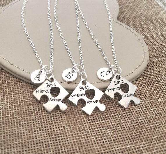 Puzzle friendship necklaces, BFF Puzzle Necklaces, 3 puzzle pieces jewellery, jigsaw piece charm, Jigsaw pendants, Jigsaw BFF Gift