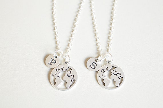 Best friend Necklaces, World Map Necklaces, BFF Necklace for 2, Globe Necklace Set, Friendship necklace for 2, Best friends necklace for 2