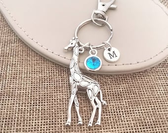 Gift for friends,Animal charm keyring, Giraffe gift ,gift for girlfriend, Animal keychain, birthstone initial, unique gift for her, birthday