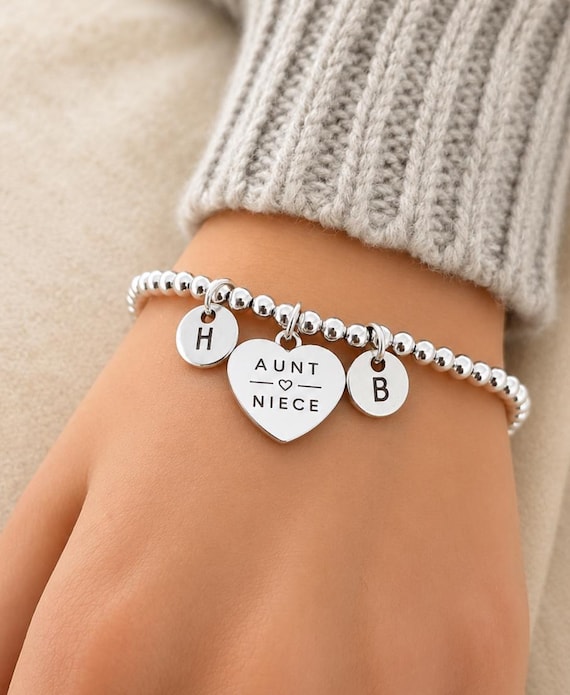 Personalised Aunt & Niece Bracelet, Niece Gift from Aunt, Matching Family Bracelet, Initial Bracelet, Birthday Gift for Niece, Auntie Gift