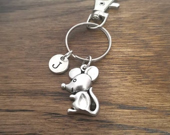 Mouse Keychain, Mouse Key ring, Mouse  gift, Rat Gift, Rat Keyring, Animal Gift, Mouse Keyring, Mouse Jewelry, Mouse Charm, Mice, Initial