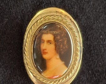 Vintage Stick Pin with Victorian Lady ~ Gold Tone
