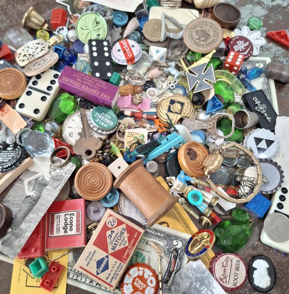 Vintage Trinket Mystery Grab Bag Scoop ~Curiosities Bundles, retro trinkets, Junk drawer finds