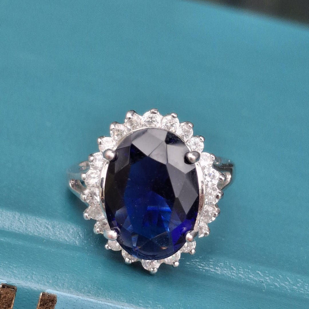 Vintage Avon RJ 925 Sterling Silver Blue Sapphire CZ Halo Ring Size 7 ...