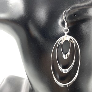 Sterling Silver Triple Hoop orbiting Earrings On French Wire