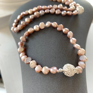 Genuine blush pink Pearl Bracelet with Crystal Ball Magnetic Clasp