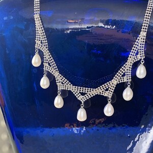 Genuine Natural Pearl Silver Mesh Princess Necklace