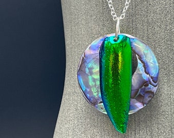 Jewel real beetle wing abalone  Necklace