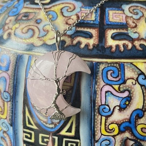 Moon Tree Gemstone Healing Necklace in Rose Quartz for love