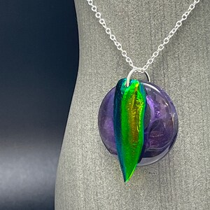 Jewel real beetle wing amethyst Necklace