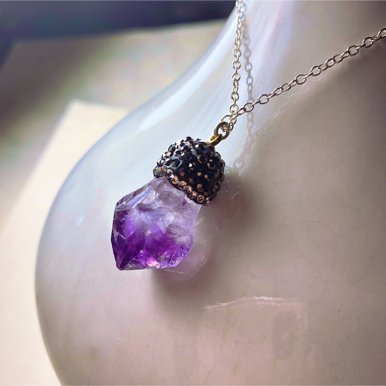 Rock amethyst crystal necklace sterling silver chain