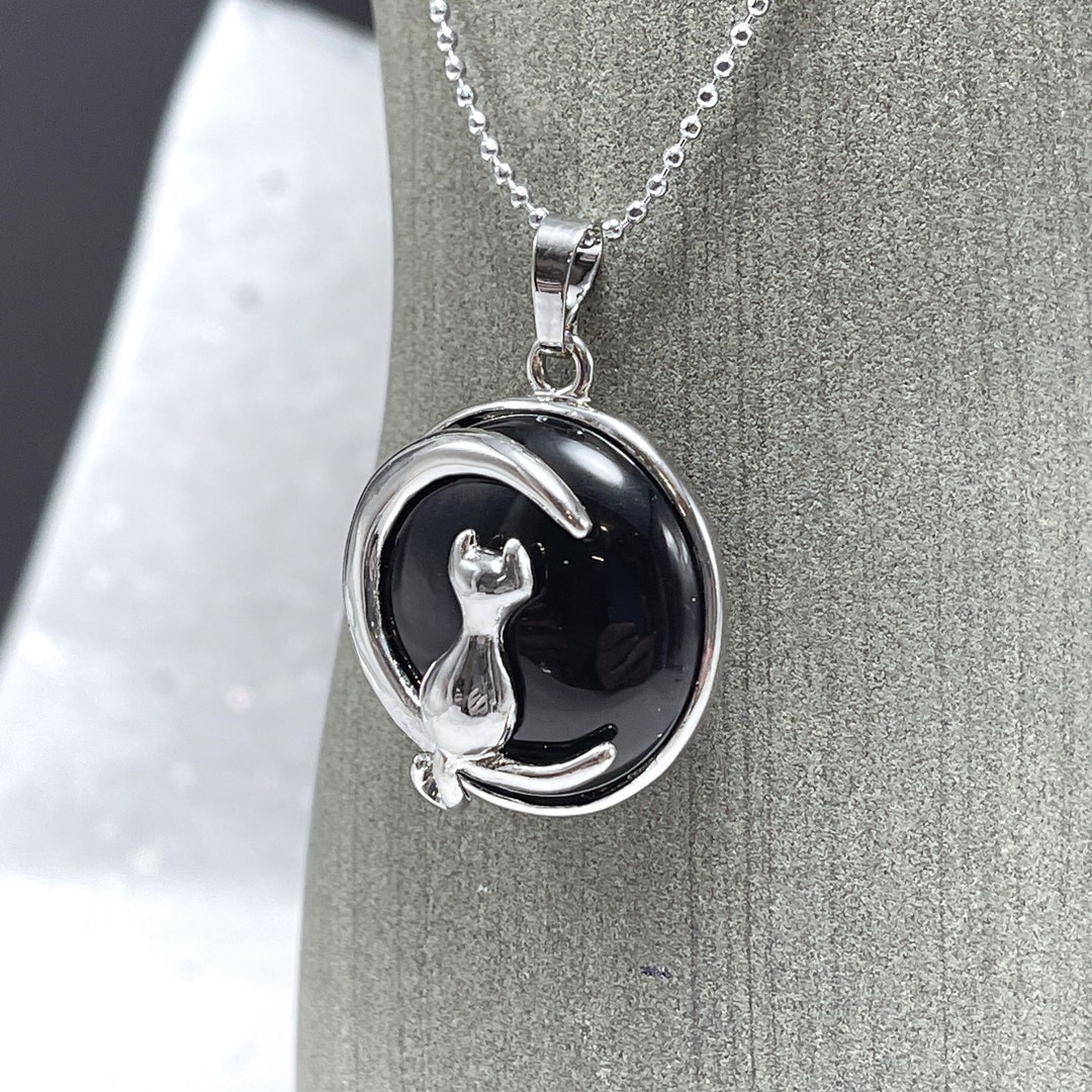 Moon Cat Necklace in Black Onyx Etsy